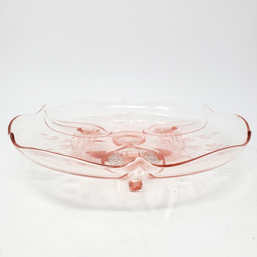 VTG Lancaster Glass 1930S Jubilee Pink Depression Glass Footed Cake Plate